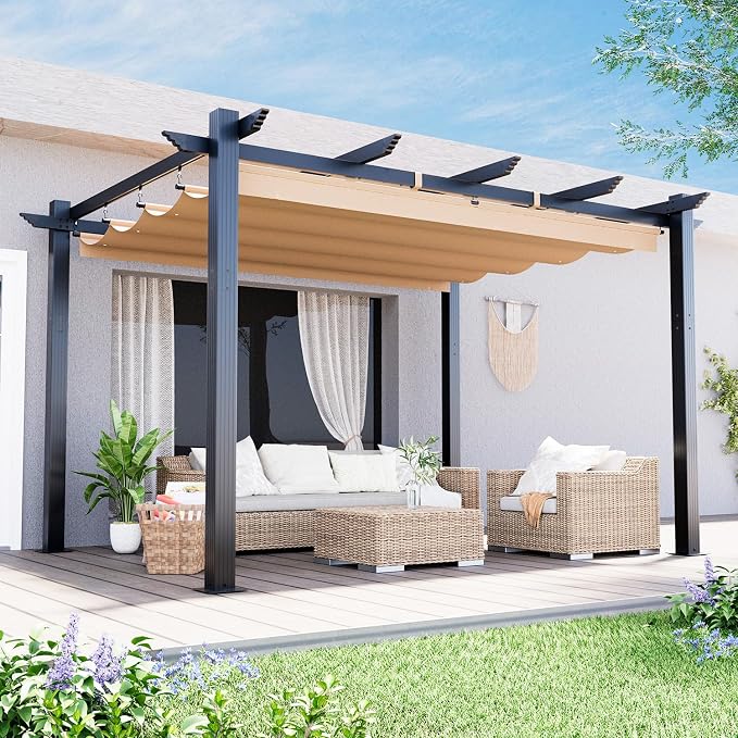 MELLCOM Retractable Pergola 10x13 Ft, Outdoor Aluminum Shelter by MELLCOM