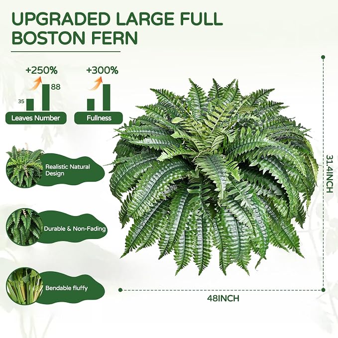 2 Pack Large 88 Leaves Artificial Ferns - Image 2