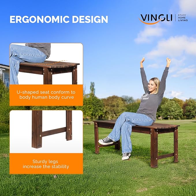 VINGLI Outdoor Wood Bench - Image 4