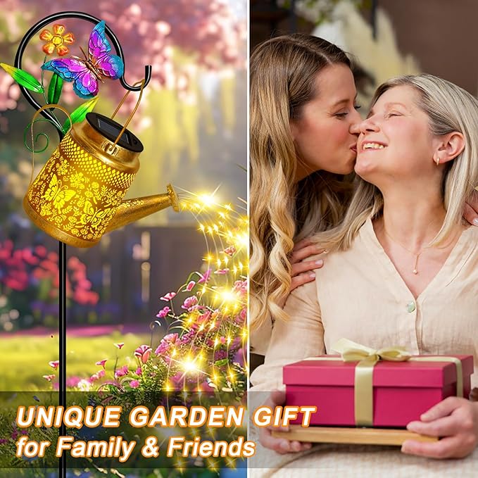 Solar Watering Can Lights Outdoor Garden Decor, Large Butterfly Hanging Lantern - Image 6