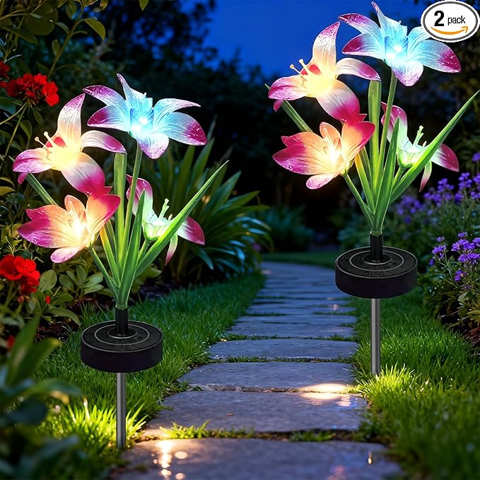 Upgraded Solar Garden Lights, 2 Pack Outdoor Solar Lights, New Round Panel by Unknown