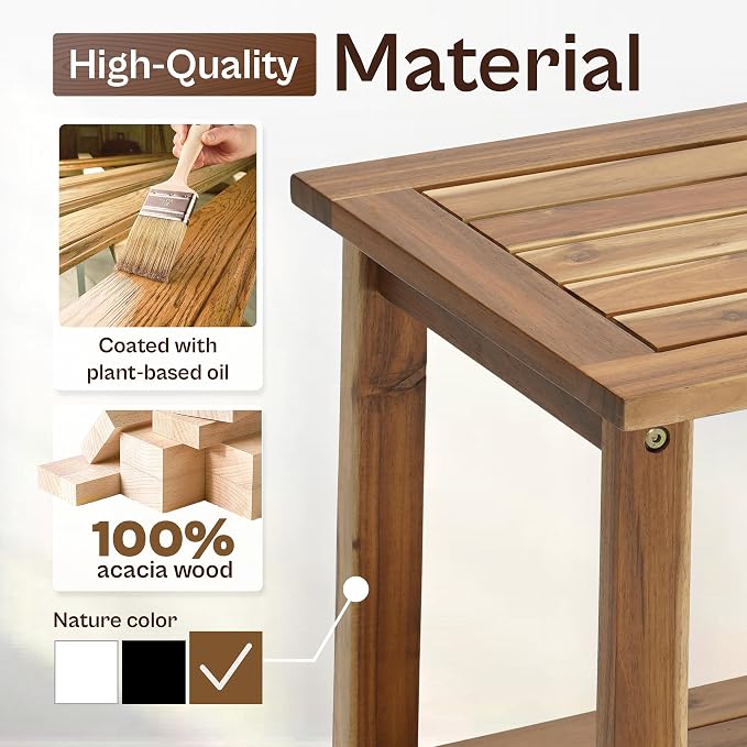 2-Tier Adirondack Side Table – Weather Resistant Wooden End Table, Rectangular - Image 3