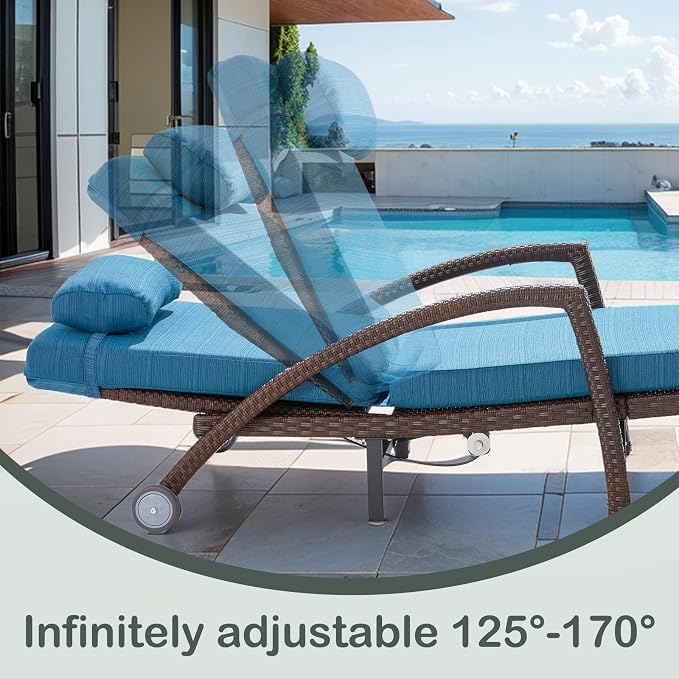 Outdoor Lounge Chairs Set of 2, Wicker Patio Pool Lounge Chair - Image 4