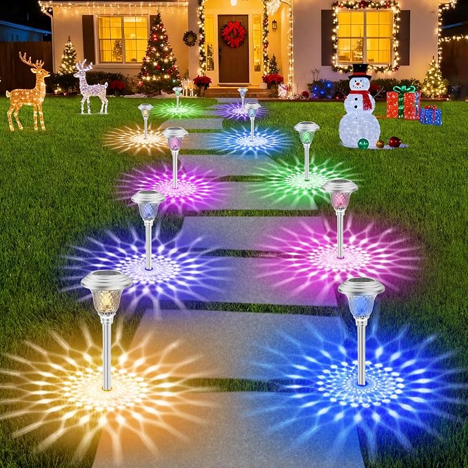 BEAU JARDIN 8 Pack Solar Pathway Lights White+ Color Changing Stainless Steel 3 - Image 8