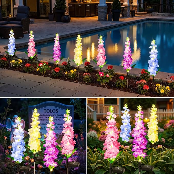 KOOPER Solar Lights Outdoor Garden Decor, 8 Pack Upgraded Delphinium Solar - Image 5