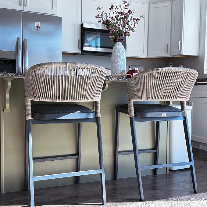 PURPLE LEAF Counter Height Bar Stool Set of 2 Modern Aluminum Rattan Wicker by PURPLELEAF