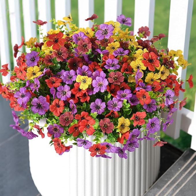 Artificial Flowers Faux Plants Outdoor Fake Flowers Spring Decor, 12 Bundles by ZFProcessArtificialFlowers