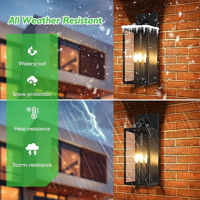 BesLowe 19.6” Large Size Outdoor Wall Light Fixture, 3-Light Exterior Lighting - Image 3