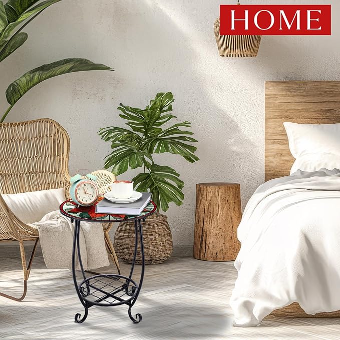Outdoor Side Table Round Small Mosaic Patio Accent Indoor End Plant Coffee Tea - Image 5