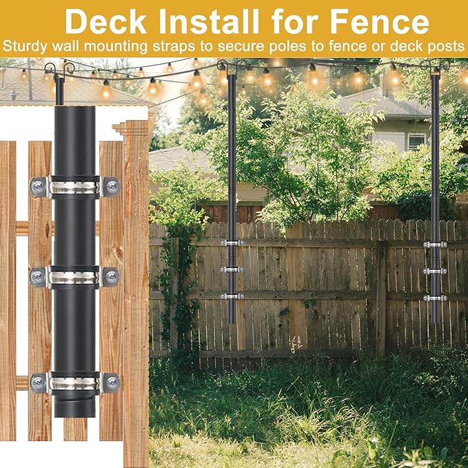 String Light Poles for Outside Deck 2 Pack 8FTHeavy Duty Metal Garden Outdoor - Image 3