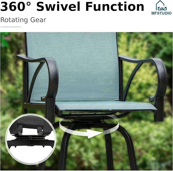 MFSTUDIO Outdoor Bar Stools Set of 2, Swivel Bar Height Patio Chairs Outdoor - Image 4