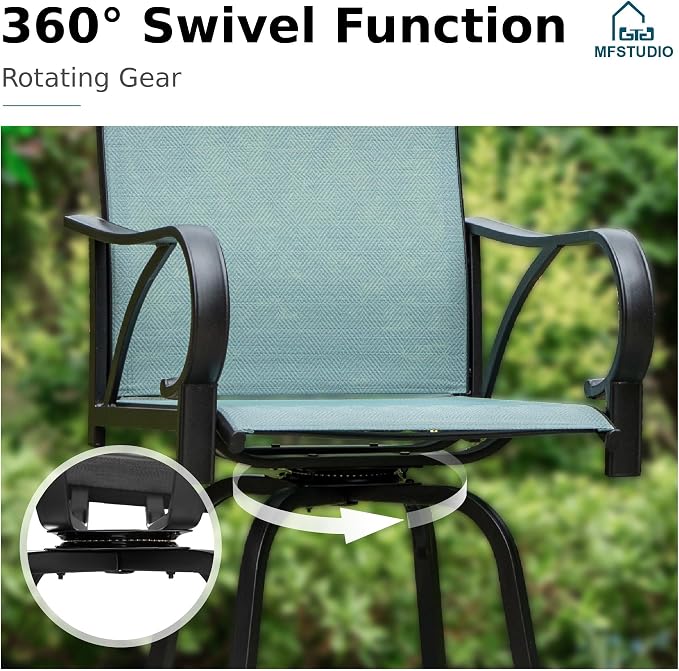MFSTUDIO 3 Piece Patio Swivel Bar Set, Outdoor Bar Table and Chairs Set - Image 4