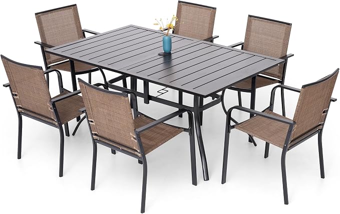 7-Piece Outdoor Dining Set, Powder Coated Steel Table - Image 2