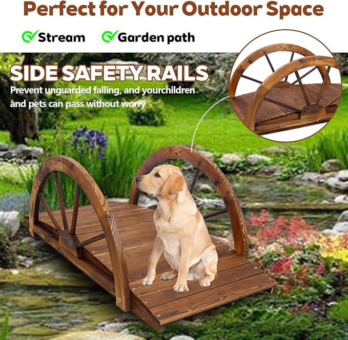 Wooden Garden Bridges for Outdoors 5ft, Garden Bridge for Backyard Yard Patio - Image 7