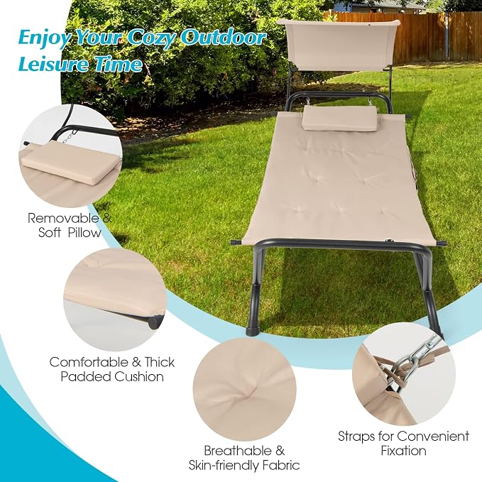 Giantex Hanging Hammock with Stand, Patio Hanging Chaise Lounge Chair w/Canopy - Image 6