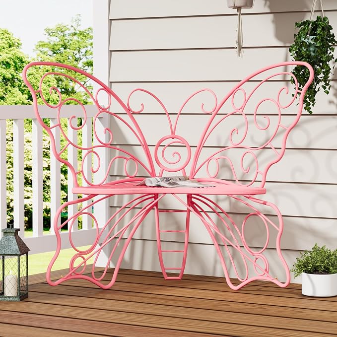49 Inch Outdoor Bench, Weatherproof Butterfly Front Porch Benches by Decoccino