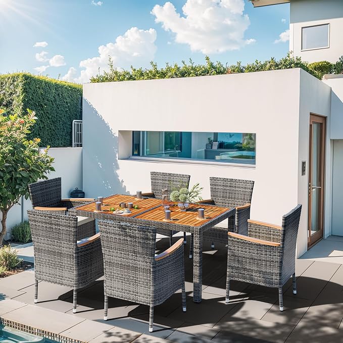 Shintenchi 7 Piece Patio Dining Set, Wicker Patio Conversation Set - Image 2