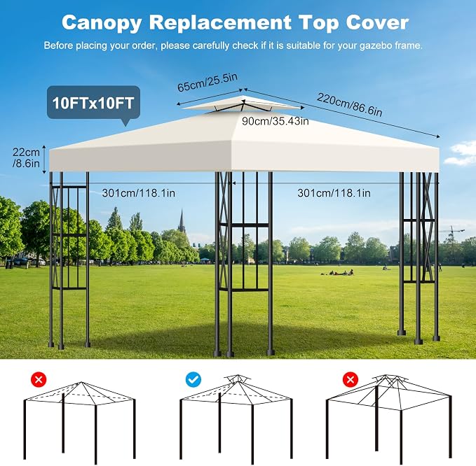 10x10 Canopy Replacement Top Cover Canopy Top Replacement Double Layer Vented - Image 3