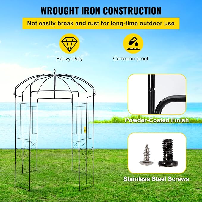 VEVOR Birdcage Shape Garden Arch, Heavy Duty Wrought Iron Arbor, Wedding Trellis - Image 3