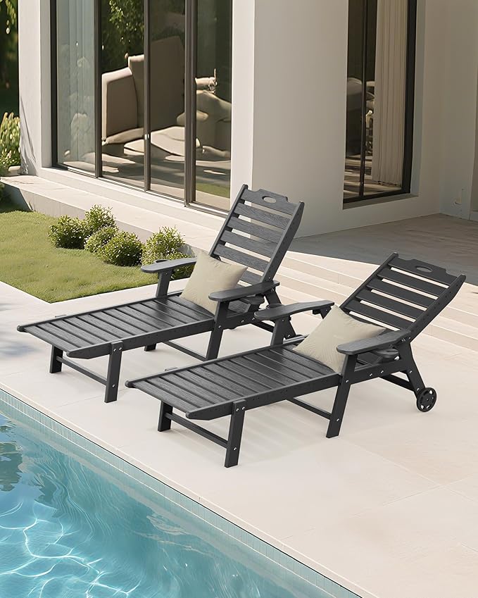 Carauci Lounge Chair Outdoor Set of 2, HDPE Chaise Lounge - Image 9