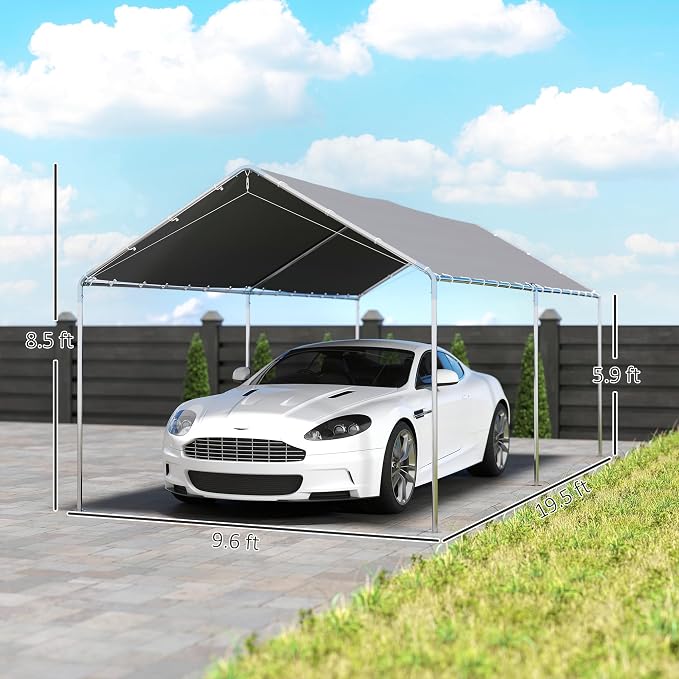 Outsunny 10'x20' Carport Outdoor Heavy Duty Party Tent Galvanized Car Canopy - Image 7