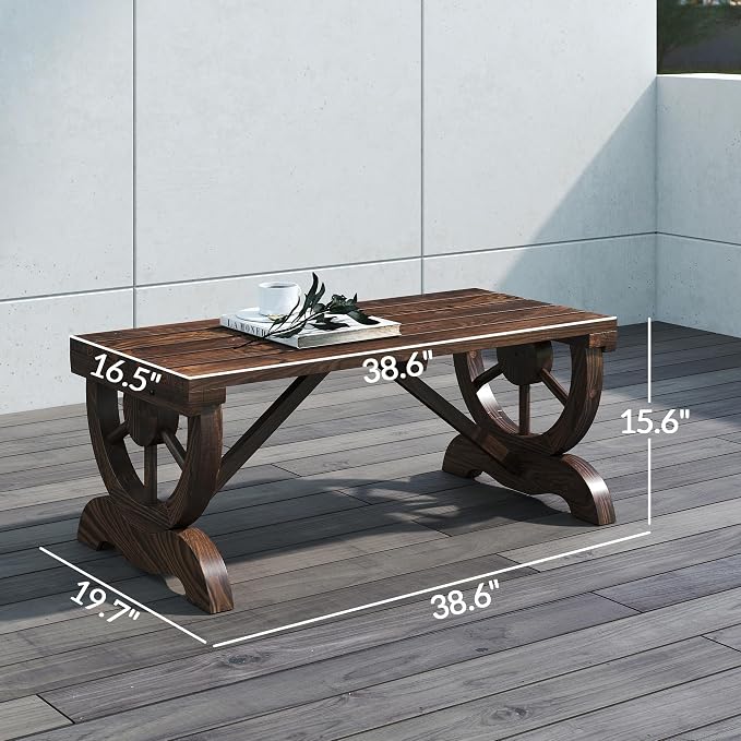Outsunny 2-Person Wooden Garden Bench, Outdoor Wagon Wheel Porch Bench - Image 3