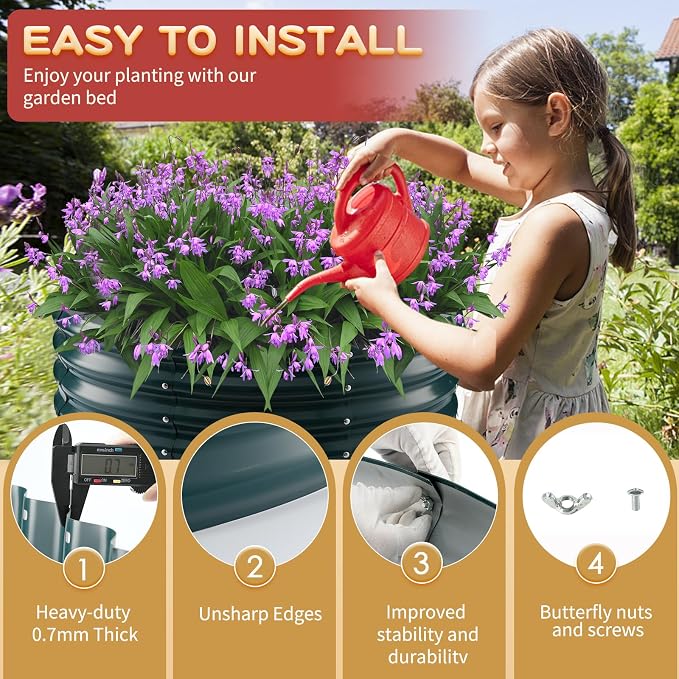 Durable Round Steel Raised Garden Bed Painted - Image 4