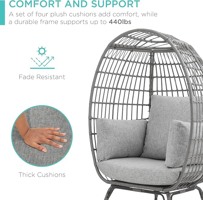 Best Choice Products Wicker Egg Chair, Oversized Indoor Outdoor Lounger - Image 6