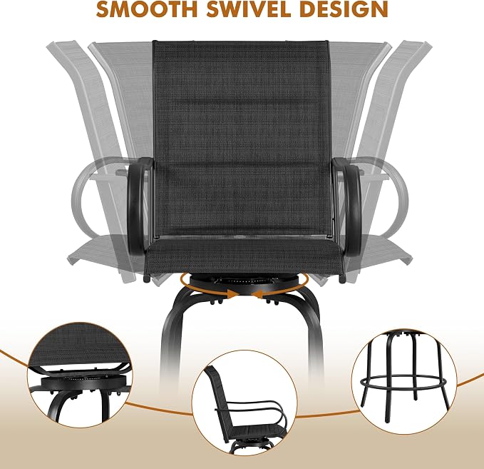 Yaheetech 3Pcs Patio Stools Bar Set, 360 Rotating Swivel Chairs - Image 4
