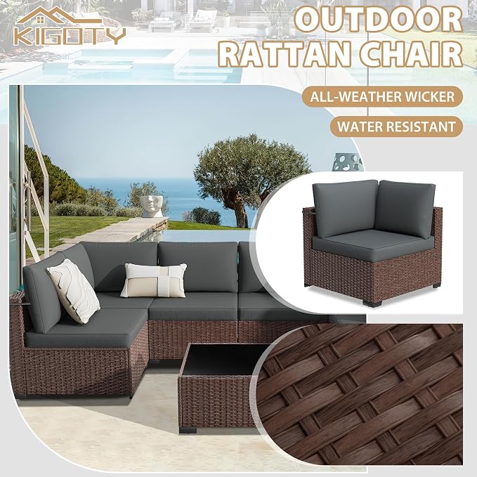 KIGOTY Patio Furniture Set, 7 Pieces Modular Outdoor Sectional Sofa, PE Rattan - Image 4