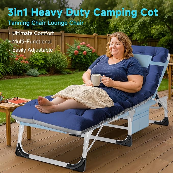 ABORON Camping Cot for Adult 28" Extra Wide, Heavy-Duty 1200D Oxford Cot for - Image 6