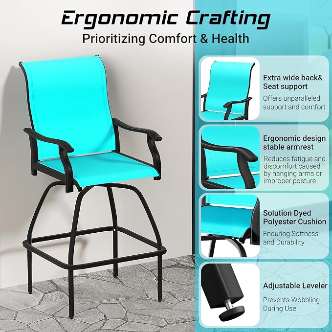 LEVELEVE Patio Bar Set 6pcs Swivel Bar Stools Outdoor Bistro Textilene - Image 5