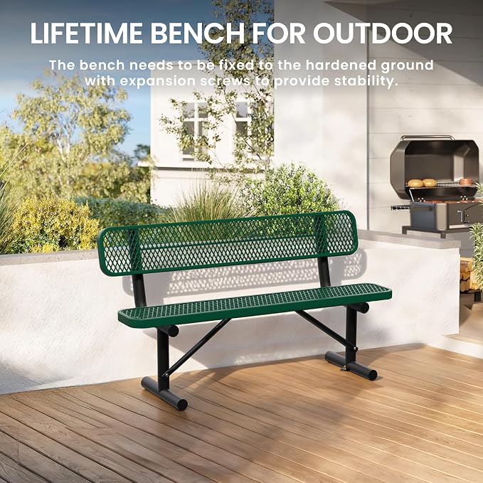 6 Feet Steel Park Bench for Outside, Outdoor Bench - Image 5