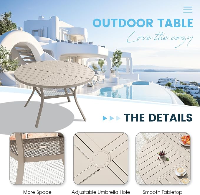 Patio Dining Table for 4-6, Round Metal Outdoor Table - Image 5