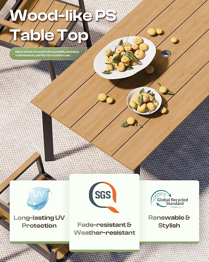 67" Rectangle HDPS Patio Dining Table, Aluminum Outdoor Patio Dining Table - Image 3
