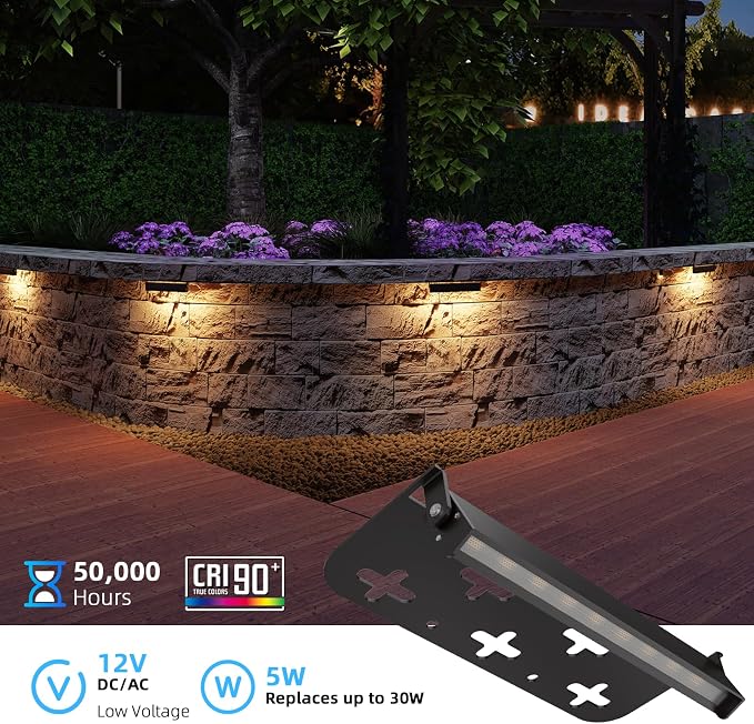 4 Pack 7 Inch Retaining Wall Lights, 5W LED Hardscape Lighting 12V AC/DC Low - Image 3