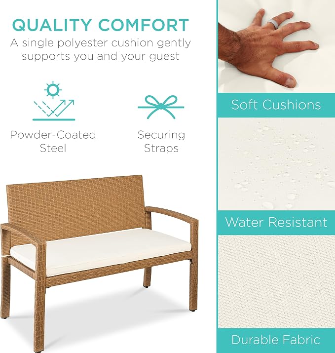 Best Choice Products Outdoor Bench 2-Person Wicker Garden Patio Benches Seating - Image 3