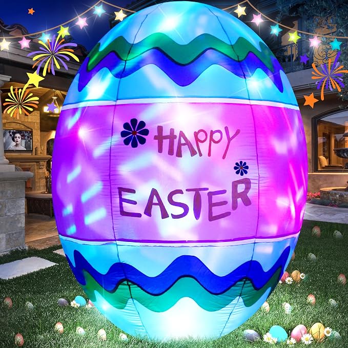 6FT Easter Egg Inflatable Outdoor Yard Decoration Build-in LED Lights, Colorful by VIKIMORA
