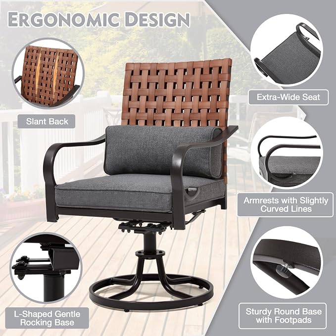 MELLCOM 5-Piece Outdoor Dining Set, 4 Swivel Leather-Look Chairs - Image 5
