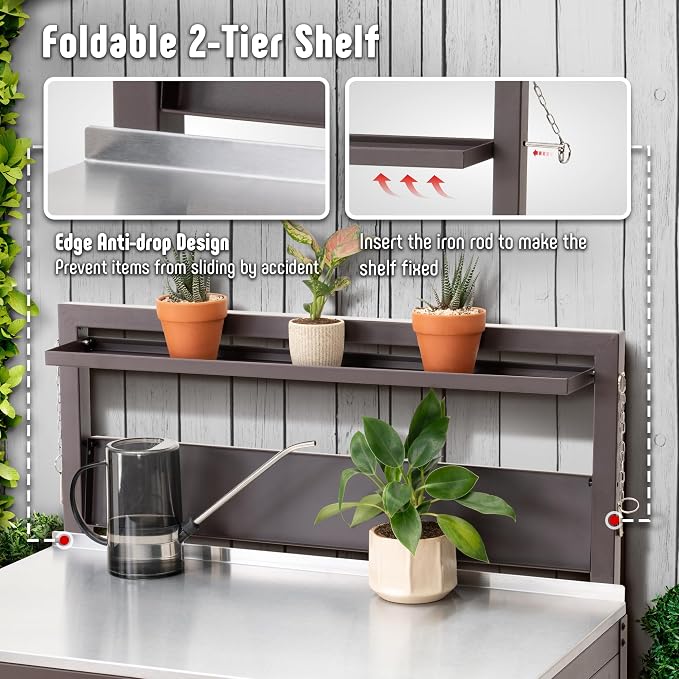 Garden Potting Bench with Storage Cabinet, Outdoor Gardening Table & Work Bench - Image 3
