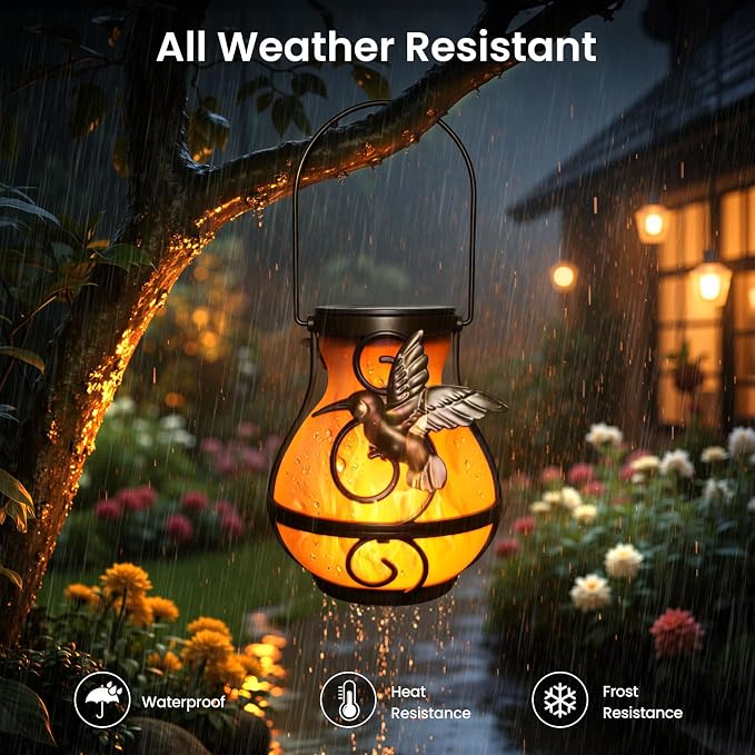 X-PREK 2 Pack Solar Lanterns Outdoor Waterproof Hummingbird Hanging Solar - Image 3