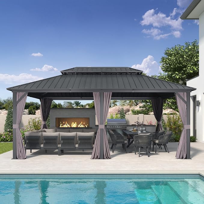 PURPLE LEAF 12' X 18' Patio Hardtop Gazebo Outdoor Pavilion Gazebo - Image 2