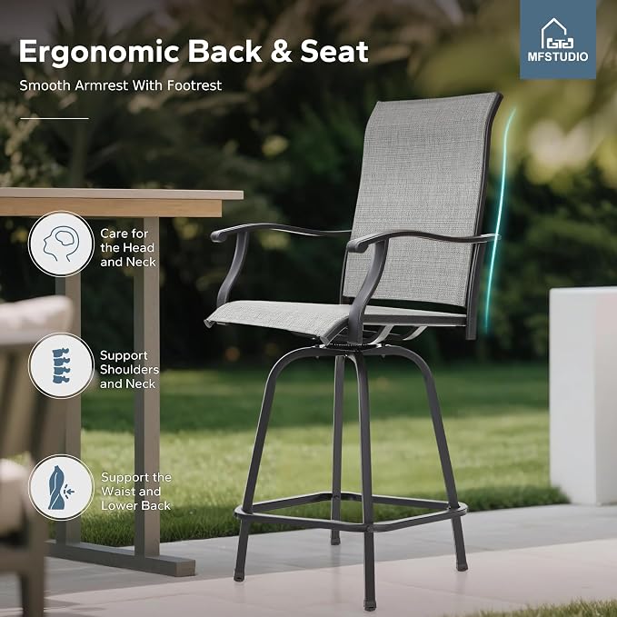 MFSTUDIO Outdoor Bar Stools Set of 6, Swivel Bar Height Patio Chairs Outdoor - Image 5