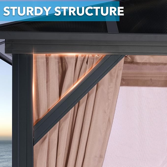LeDoasis 10' X 13' Permanent Hardtop Gazebo, Outdoor Polycarbonate Double Roof - Image 3