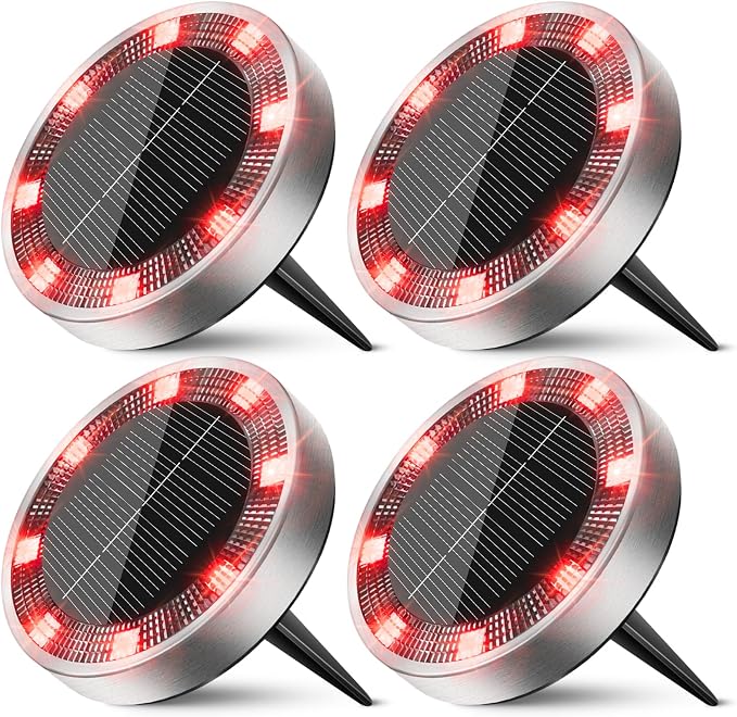 Peasur Mini Solar Ground Lights Outdoor, 4 Pack Flat Solar Powered Disc Lights by Peasur