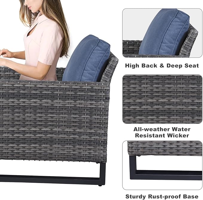 Belord Wicker Patio Furniture 5 Piece Outdoor Sofa Set, Oversize Outdoor Dining - Image 6