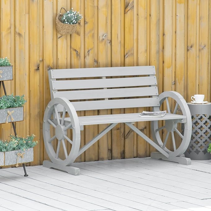 Outsunny 41" Wooden Wagon Wheel Bench, Rustic Outdoor Patio Weather Resistance - Image 8
