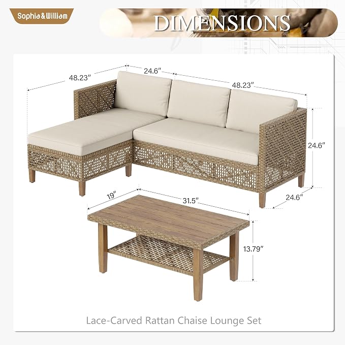 Sophia & William Boho Rattan Patio Sectional Set - Image 6
