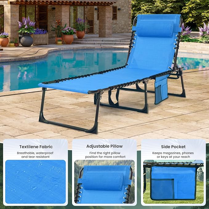 Folding Chaise Lounge Chair 2 Pack - 400lb Capacity - Image 4