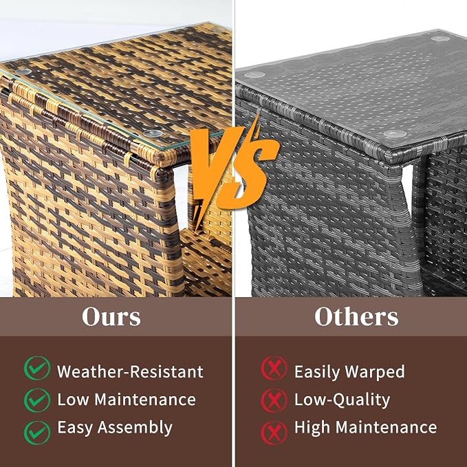 Wicker Rattan Side Table, Outdoor Square Rattan Coffee End Table - Image 6